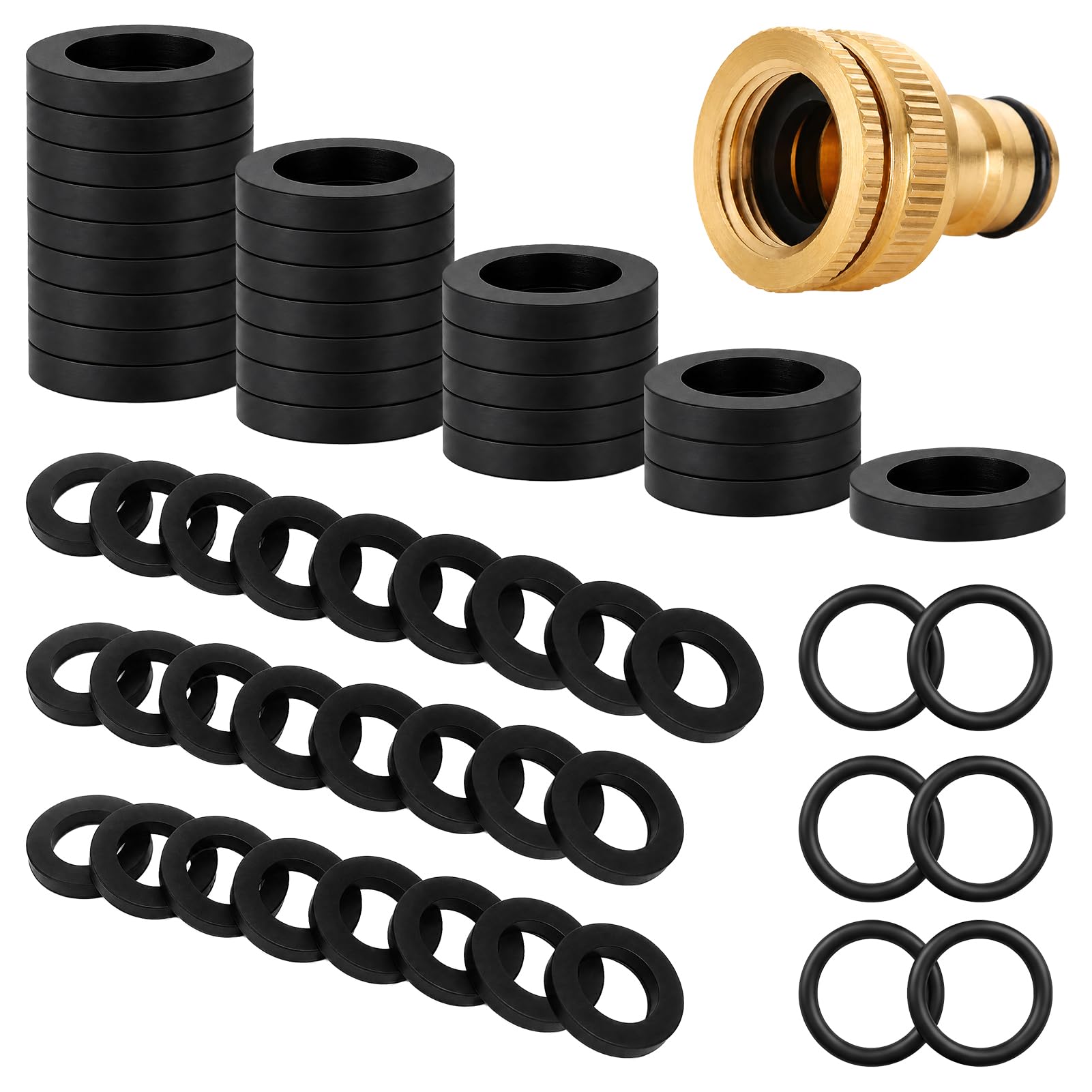 75 PCS Rubber Washers Tap Washers Set, Plumbing Washers Kit with 25 x 1/2 Inch Tap Washers, 25 x 3/4 Inch Tap Washers and 25 x 0.63 Inch Rubber O Rings for Hose and Tap Connectors