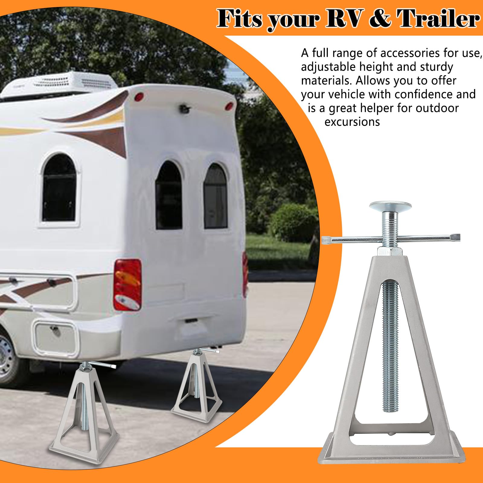 Cavalletto di Supporto per Roulotte, Set da 4 Pezzi, Cavalletti Dappoggio in Alluminio per Rimorchio e Caravan da 3600 kg, Supporti per Assale, Altezza Regolabile 280 – 440 mm