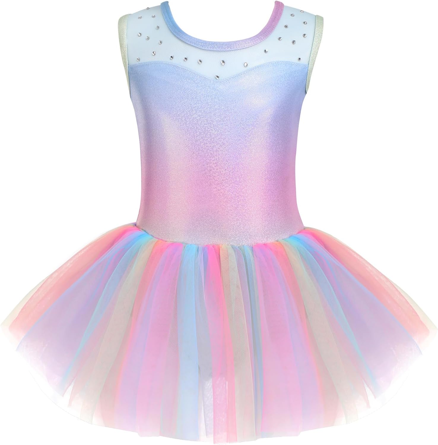 Girls Ballet Leotards Sparkly Sleevesless Mesh Dance Dress Tutu Ballerina Costume for Kids