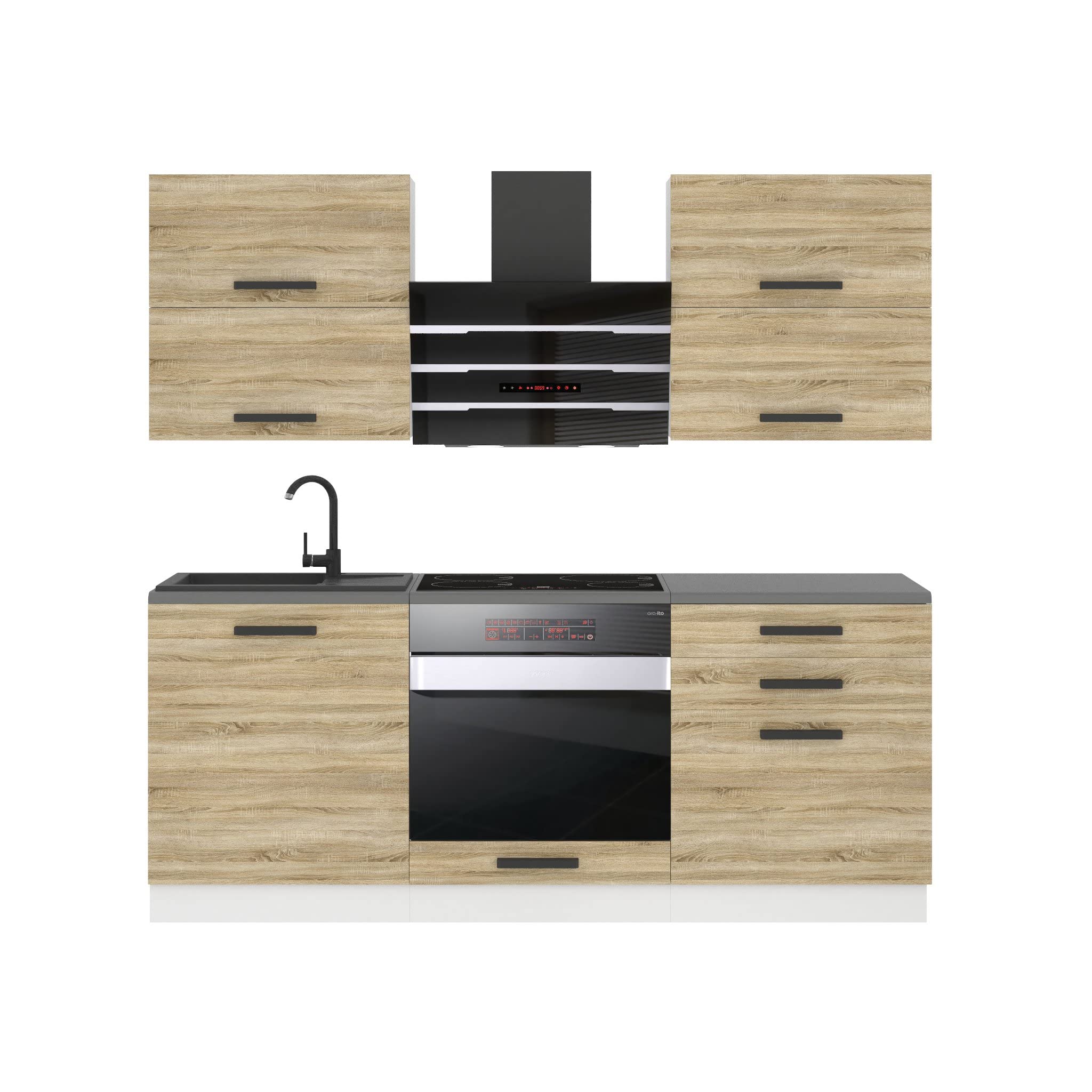 Belini Cuisine 180 cm Emily, avec Plan de Travail, chêne Sonoma