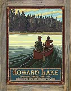 Northwest Art Mall Howard Lake Akeley Minnesota Lake Canoers Forest Rustic Metal Print on Reclaimed Barn Wood from Travel Artwork by Artist Paul A. Lanquist 8.5" x 11.5"