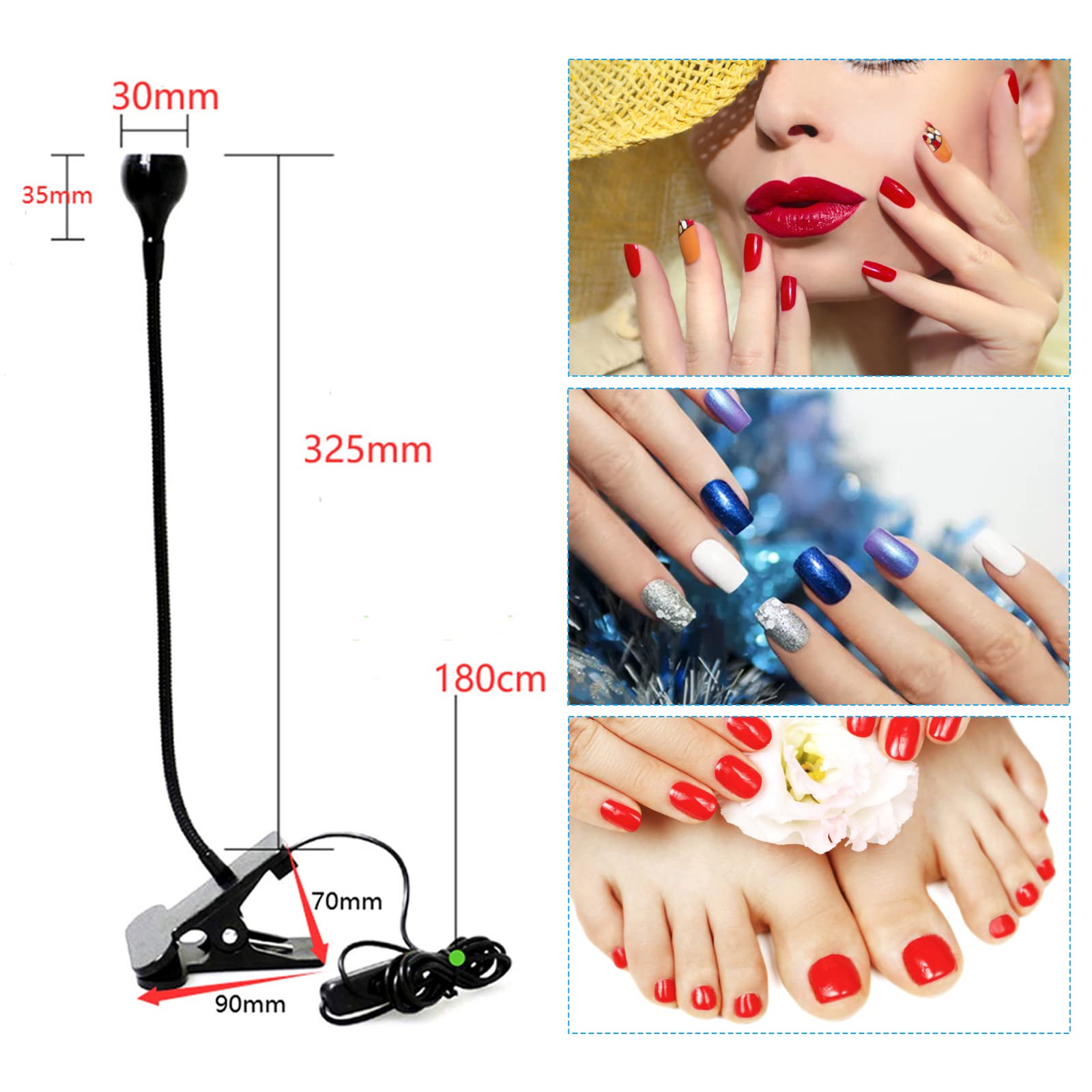 3W 395NM Lampada per polimerizzazione con colla per unghie LED portatili Lampada da scrivania a collo d'oca Lampada a raggi ultravioletti per polimerizzazione della colla per unghie