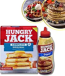 Combo Hungry Jack Original Importado Massa Panquecas Waffle Mix 453g Xarope Maple Syrup Calda Bordo Bisnaga 429ml