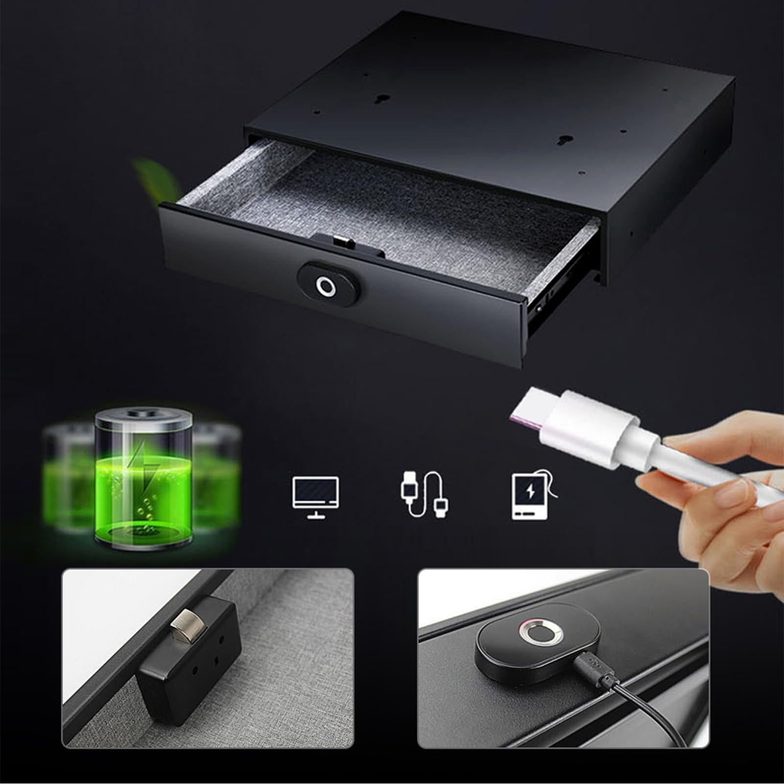 Coffre-fort à Empreintes Digitales, Coffre-fort Intelligent Portable avec Rail Coulissant à Bille en Acier Silencieux pour Hôtel de Bureau à Domicile, Boulon de Verrouillage en