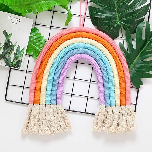 Decoración de pared de macramé para colgar en la pared de la habitación de la niña, tapiz pequeño bohemio para niños, decoración de guardería para