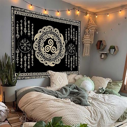 Miniatura 7 de F-FUN SOUL Tapiz de los vikingos nórdicos, franela suave, 40 x 30 pulgadas, nudo triskele vikingo, runa celta, tapiz de mitología estética