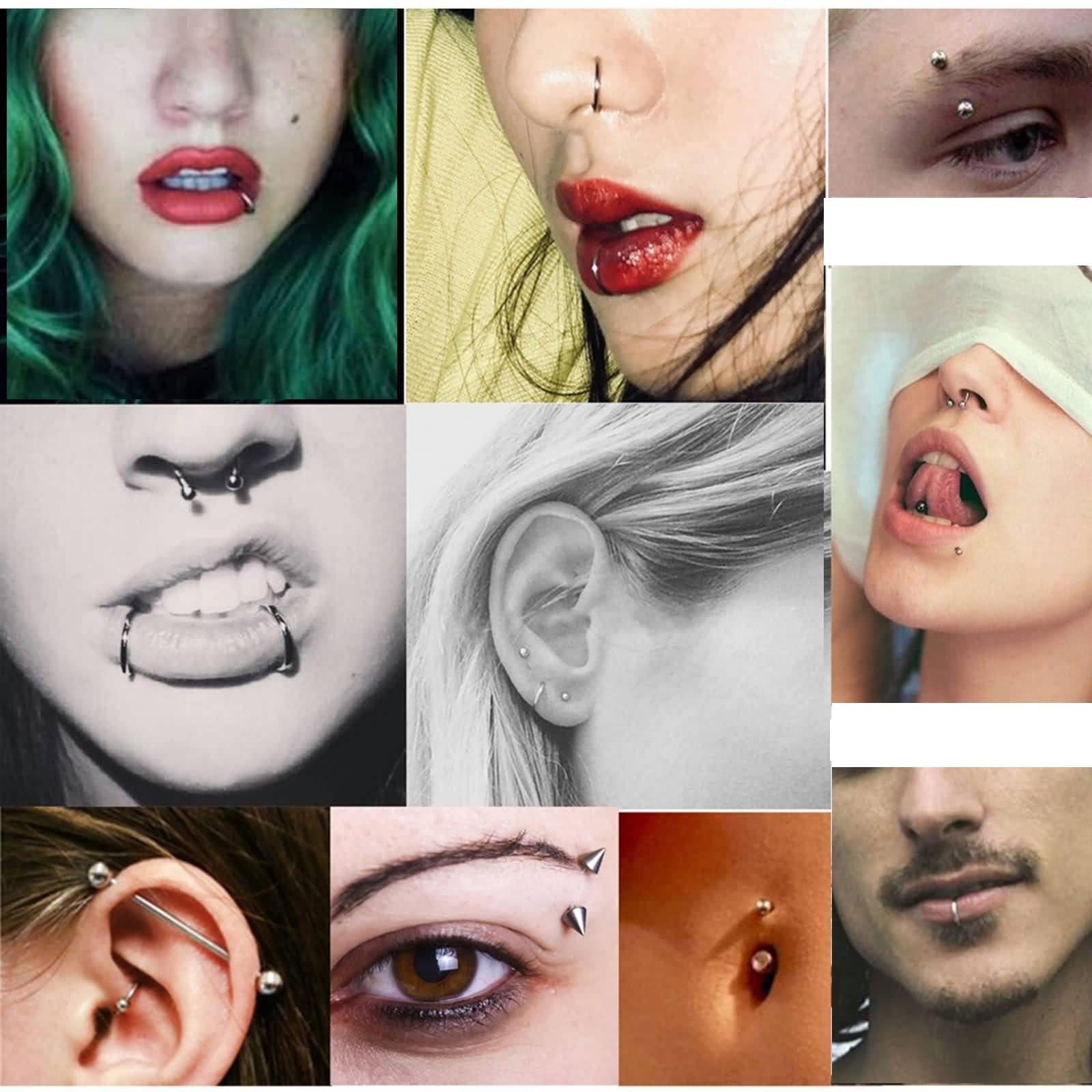 10-120 Stück Nasenpiercing Ring Edelstahl 16G 14G Nasenring Hoop Lang Stange U Form und Creolen Piercing Septum Knorpel Tragus Helix Ohrringe Set