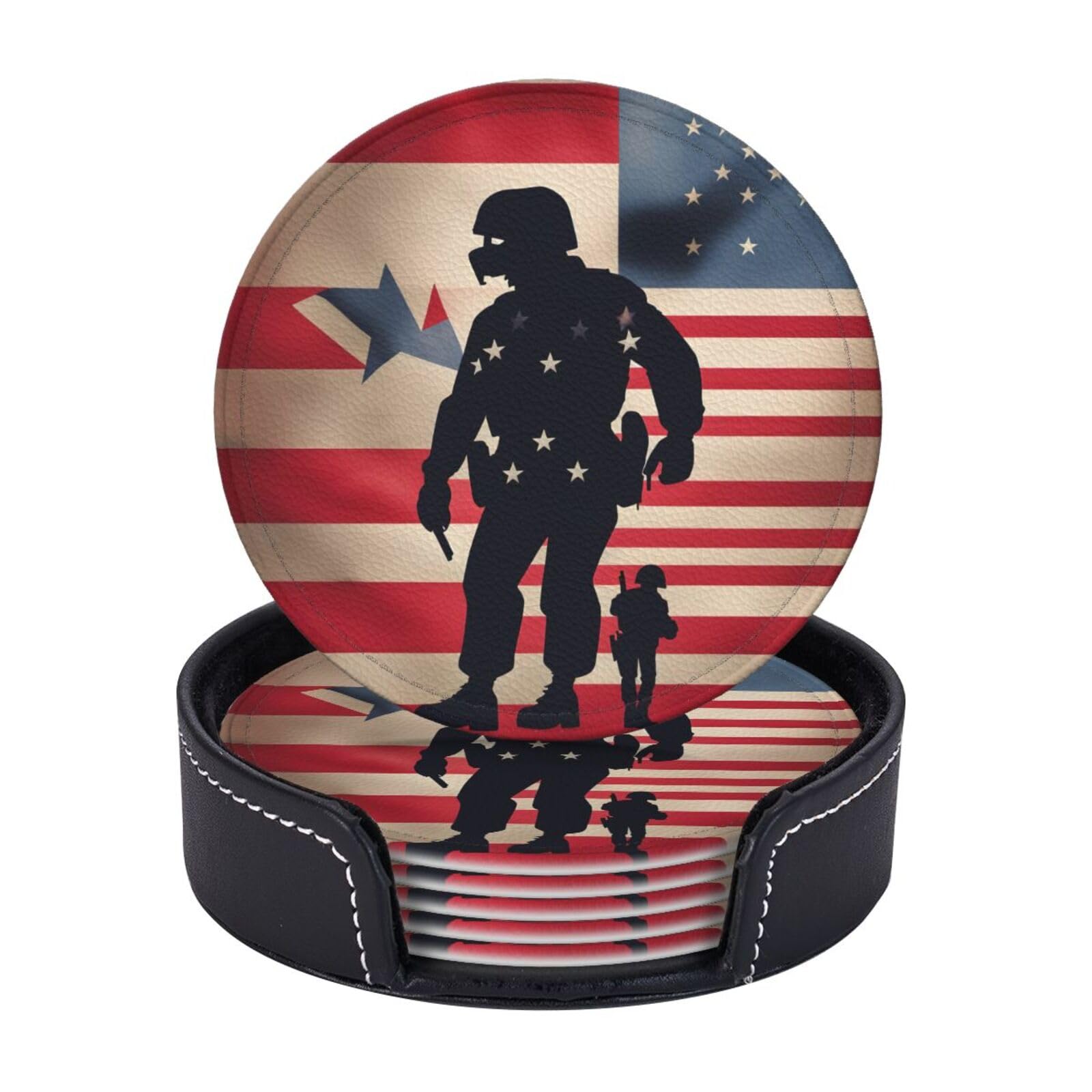 US Military Soldiers Patriotic Memorial Day Print Set 6 Heat-Resistant Coaster Stylish Coffee Table Coasters Office Kitchen Decor