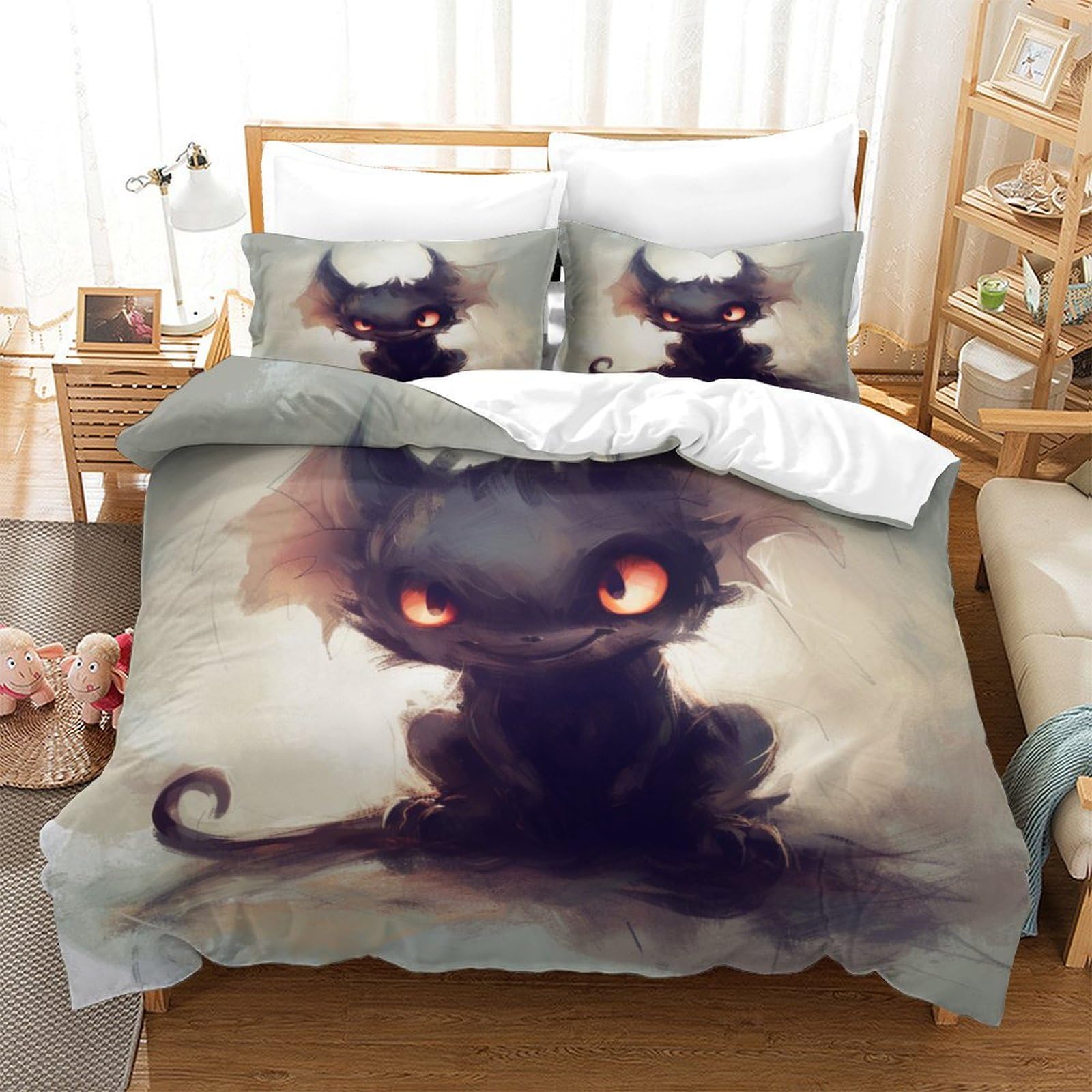 BARDYS Demon Comforter Covers for Boys Girls Quilt Cover 3D Print Cartoon Duvet Cover with Zipper Closure Bedding Set Soft Microfiber with Pillow Cases 3 Pieces Super King（260x220cm）