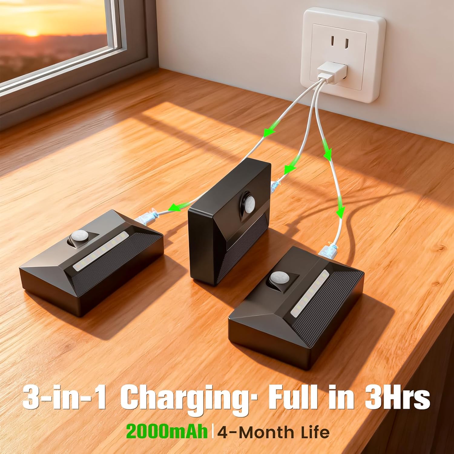 VOLISUN Motion Sensor Stair Light Rechargeable 8 Pack, Night Lights 3 Modes & 3 Color Temperatures, Magnetic Rechargeable Stick-On Lights for Stairs, Hallway, Cabinet(Black)