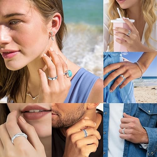 Miniatura 6 de MUCAL - Anillos giratorios para aliviar la ansiedad y el estrés, de acero inoxidable, geniales, con luna y estrella, para hombres o mujeres, 8