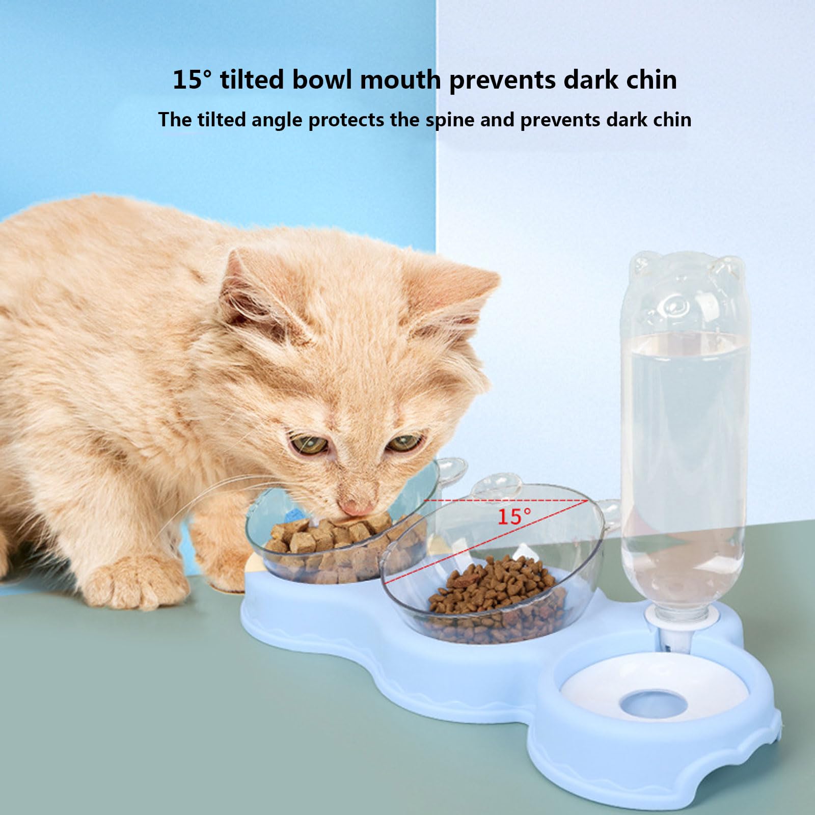 Juego de Cuencos for Gatos, Perros y Agua con Bebedero automático, Inclinado a 15°, for pequeños(Pink)