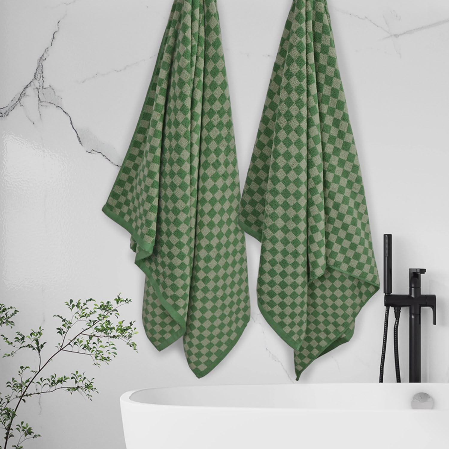 Jacquotha Toallas de baño de Lujo para baño, Color Verde a Cuadros (54 x 28 Pulgadas), Toallas de Ducha de algodón Suave y absorbentes, Paquete de 2 Toallas de Ducha de Uso Diario, Ligeras, de Secado