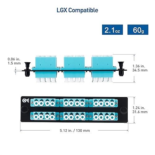 Miniatura 7 de Cable Matters Panel de conexión de fibra multimodo LC a LC OM3/OM4 de 24 fibras con 6 adaptadores de fibra óptica cuádruple LCLC UPC - Compatible
