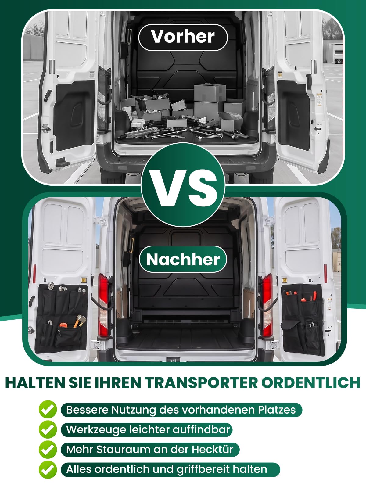 2er Set Aufbewahrungsorganizer Kompatibel mit Fiat Ducato Peugeot Boxer Citroen Jumper Relais X250 X290 Scheunentor Hecktür Taschen Auto Camping Zubehör Werkzeugtasche 600D Oxford Gewebe