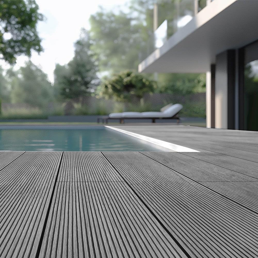 Home Deluxe - Lames de terrasse en WPC SAMANA - Gris clair, 30 m² - Sous-construction et accessoires complets inclus I Sol de terrasse Bordure de piscine Revêtement de balcon