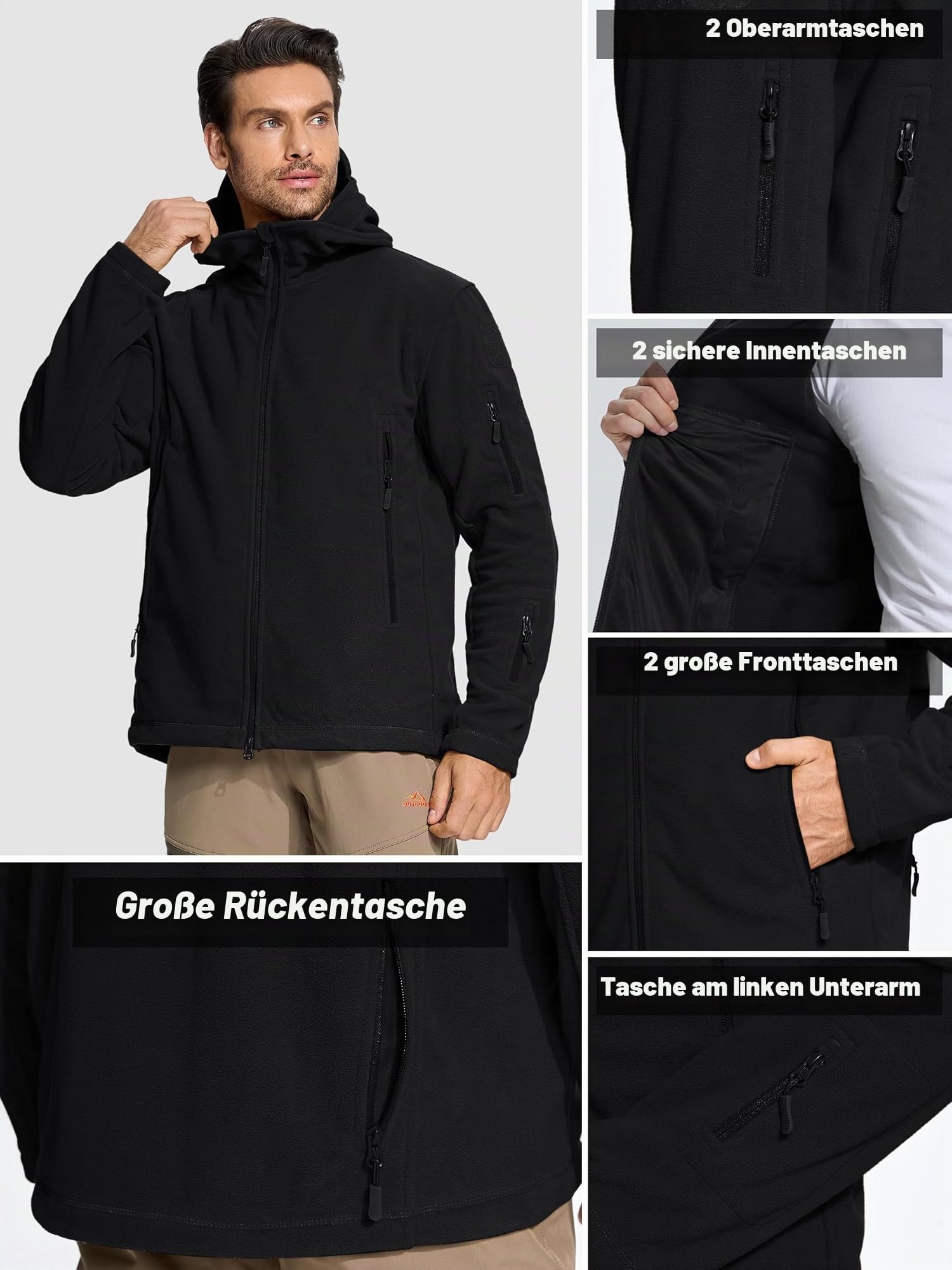 TACVASEN Herren Fleecejacke Military Outdoor Winddichte Jacke mit Kapuze