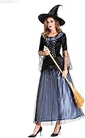 Vista 4 de KatchOn, Disfraz de bruja de Halloween para mujer, disfraz de bruja con sombrero negro Disfraces de brujas malvadas para mujer