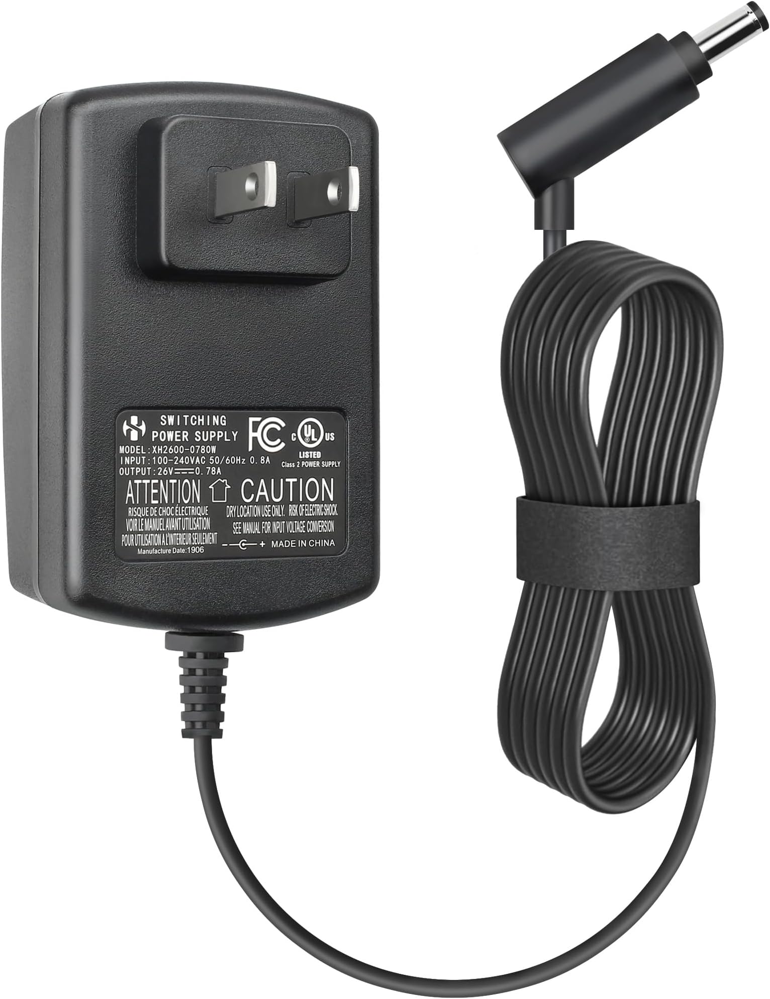 Charger for Dyson Cordless Vacuum, V6 V7 V8 DC58 DC59 DC61 DC62 SV03 SV04 SV05 SV06 Absolute Animal Fluffy Motorhead Vacuum Power Supply, 26V 0.78A AC DC Adapter, UL Listed, 6FT Power Cord