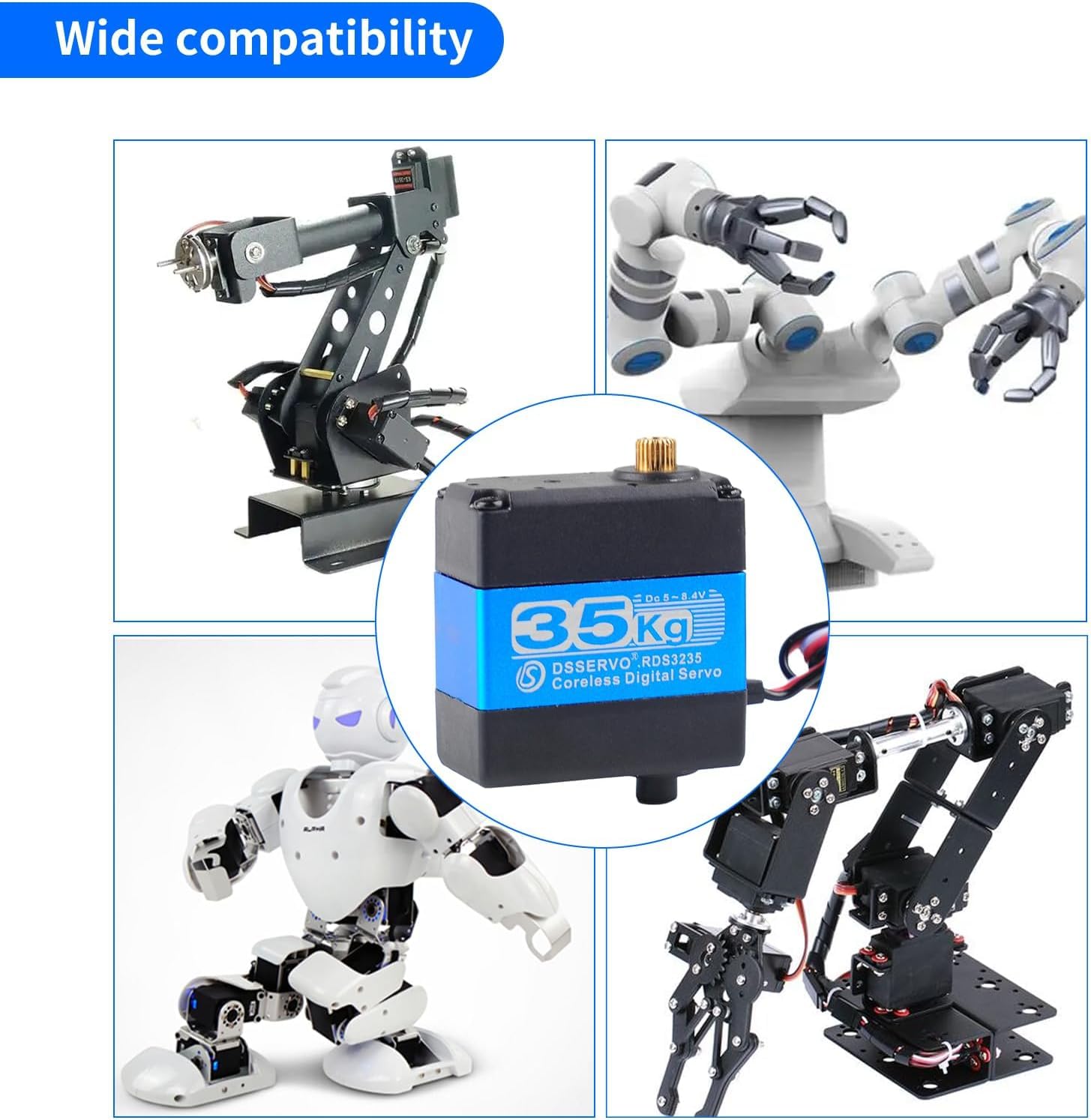 RDS3235 Digital Servo Robot Servo Coreless Motor 35KG High Torque Metal Gear DC5-7.4V with U- Shaped Servo Bracket Arm Plate for DIY Robotic(270 Degree) 4