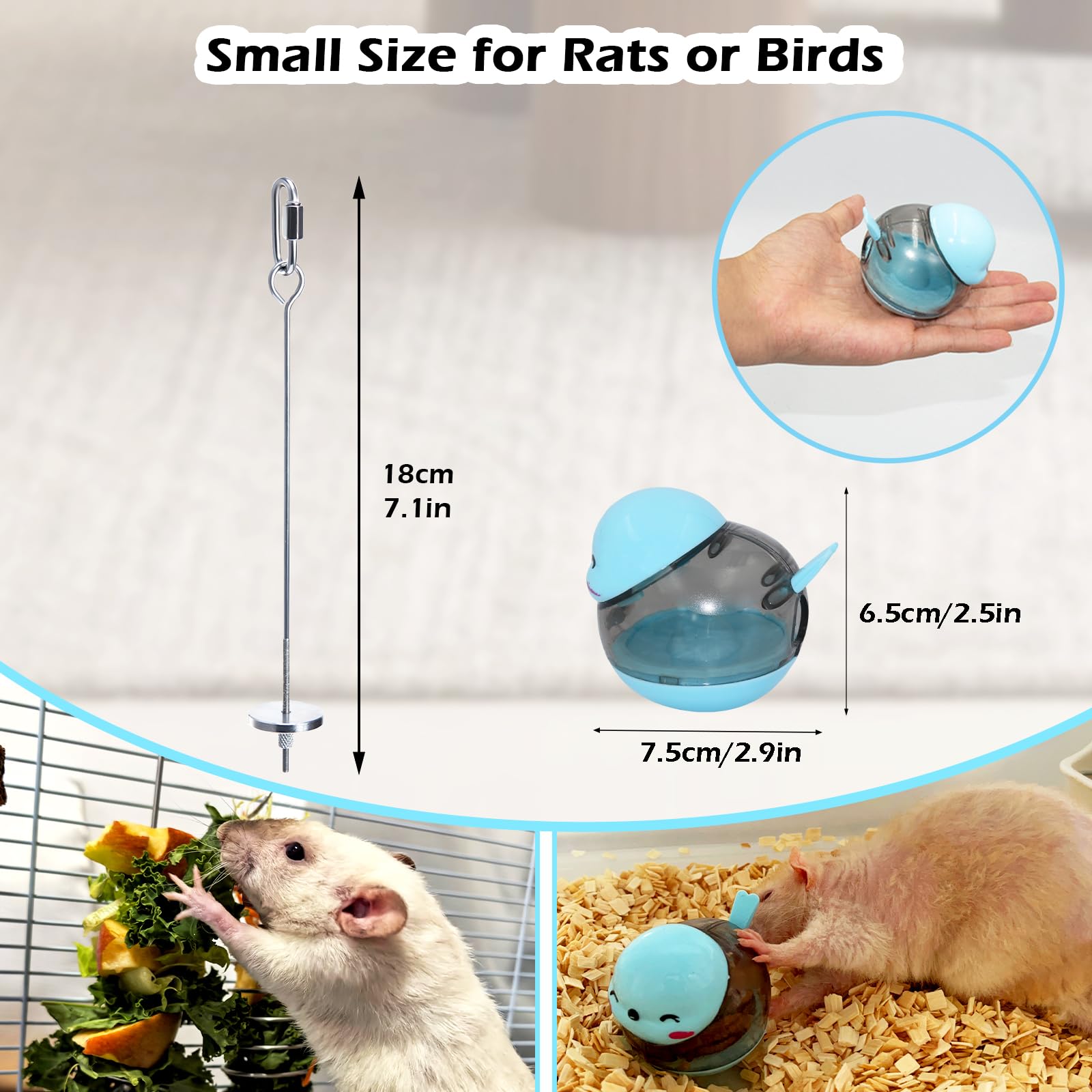 5Pcs Rat Enrichment Toys, 304 Stainless Steel Foraging Fruit Veg Holder, Treat Dispenser, Interactive Puzzle Slow Feeder, Rotating Sniffing Cage Accessories for Rats/Mice/Birds - image 5