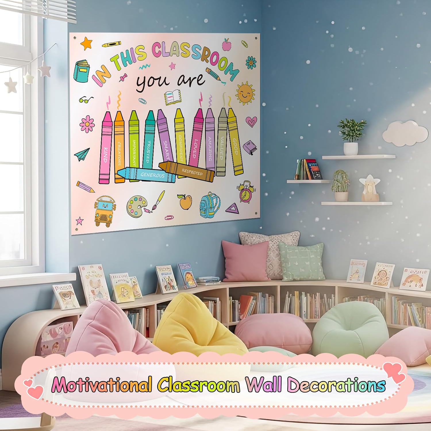 Hahafelt in This Classroom You Are Classroom Tapestry 50 x 60 Inch Positive Crayon Affirmation Wall Hanging Pastel Back to School Decor Backdrop Inspirational Wall Art Preschool Elementary Playroom image 5