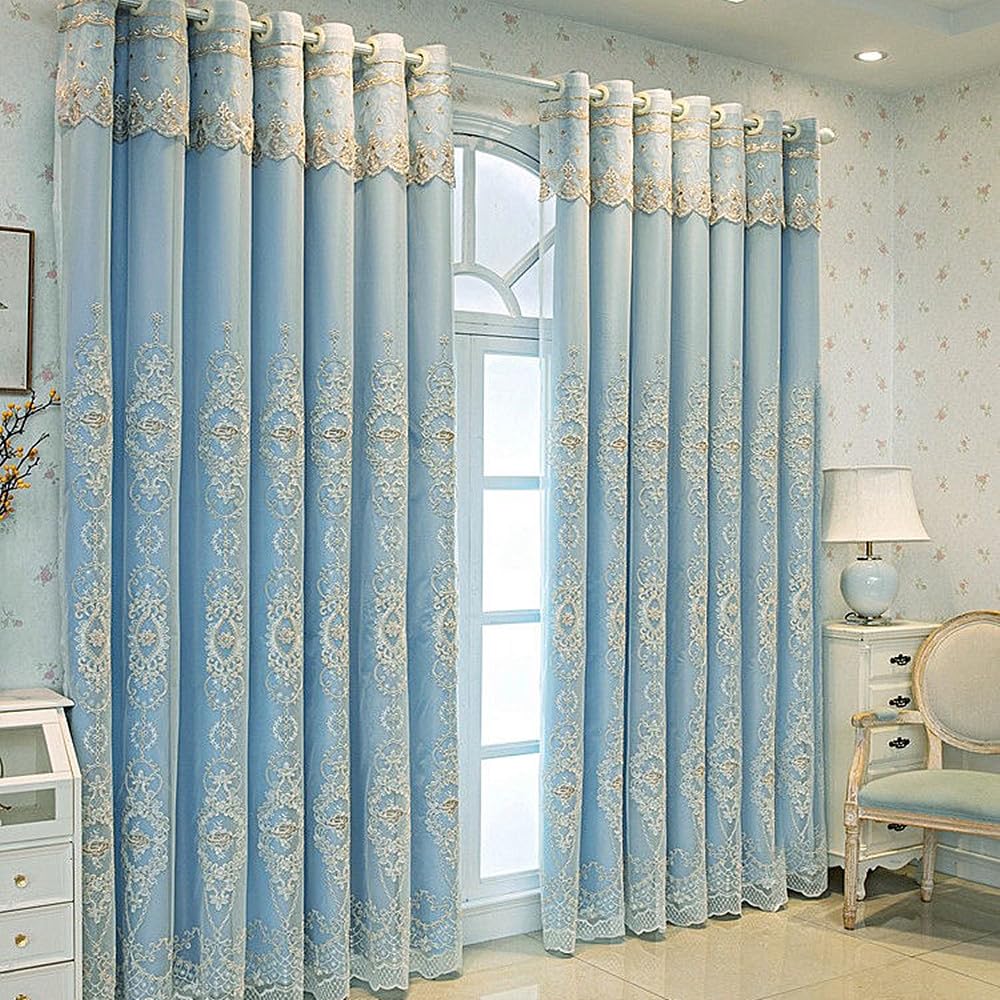 Cortinas Europeas Salón Cortinas Doble Capa Estilo Europeo Con Bordado  Floral - Azul 130x215 Cm Para Sala Y Dormitorio Velo Cortina Elegante, image size:1000x1000