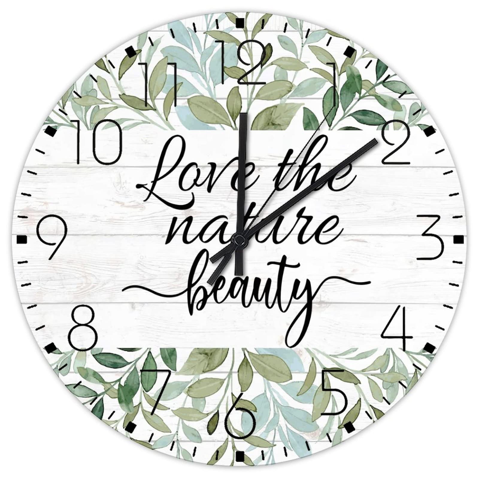 Horloge murale silencieuse en bois rustique de 38 cm décor couronne de verdure