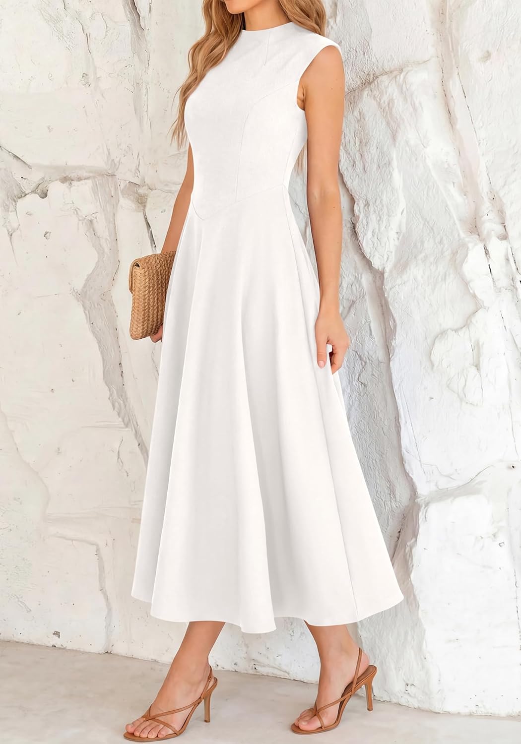 BTFBM Summer Dresses for Women 2026 Mock Neck Sleeveless High Waist Flowy Aline Maxi Spring Wedding Guest Dress Cocktail - Image 8