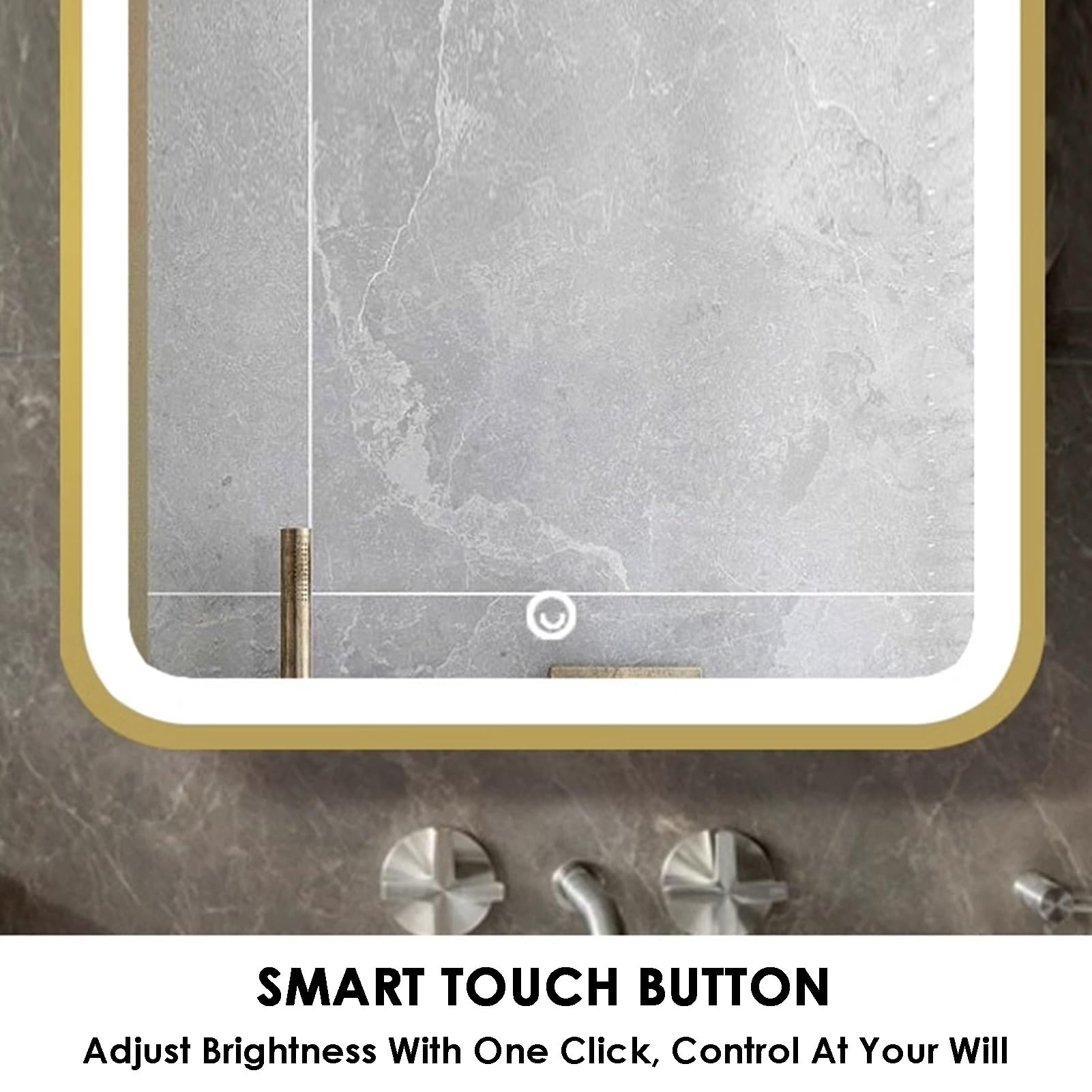 Espejo de techo con luz LED, rectangular, flotante, montado en la pared, espejo de maquillaje HD con brillo ajustable, acabado dorado, 50 x 70 cm, perfecto para pasillo y armario