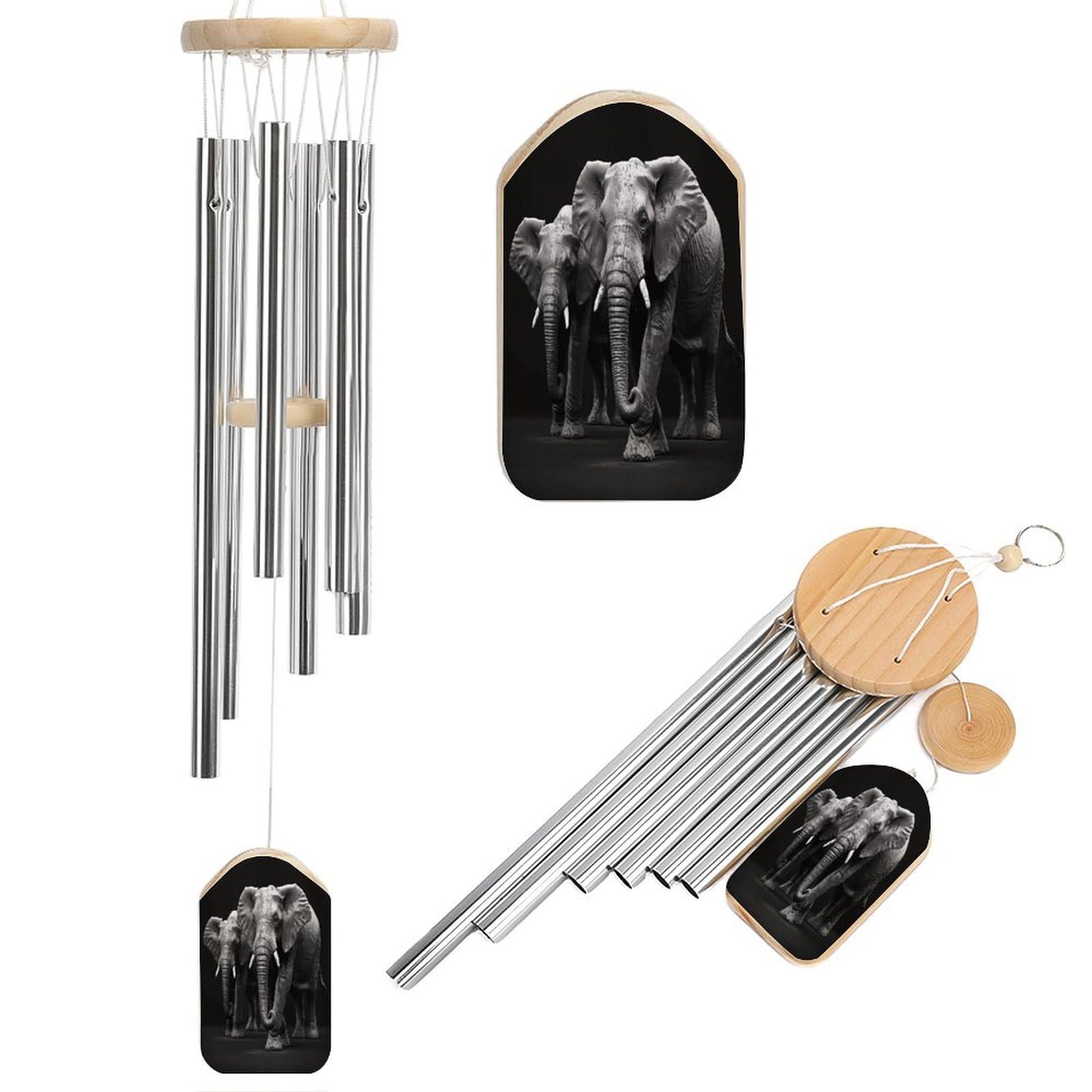 3D Gray Elephant Wind Chime-Outdoor-Garden Decors. Aluminium Wind Chimes to Melodic Tones .Memorial Wind Chime for Garden Yard Porch, Good Gifts for Women Mom Grandma Wife.