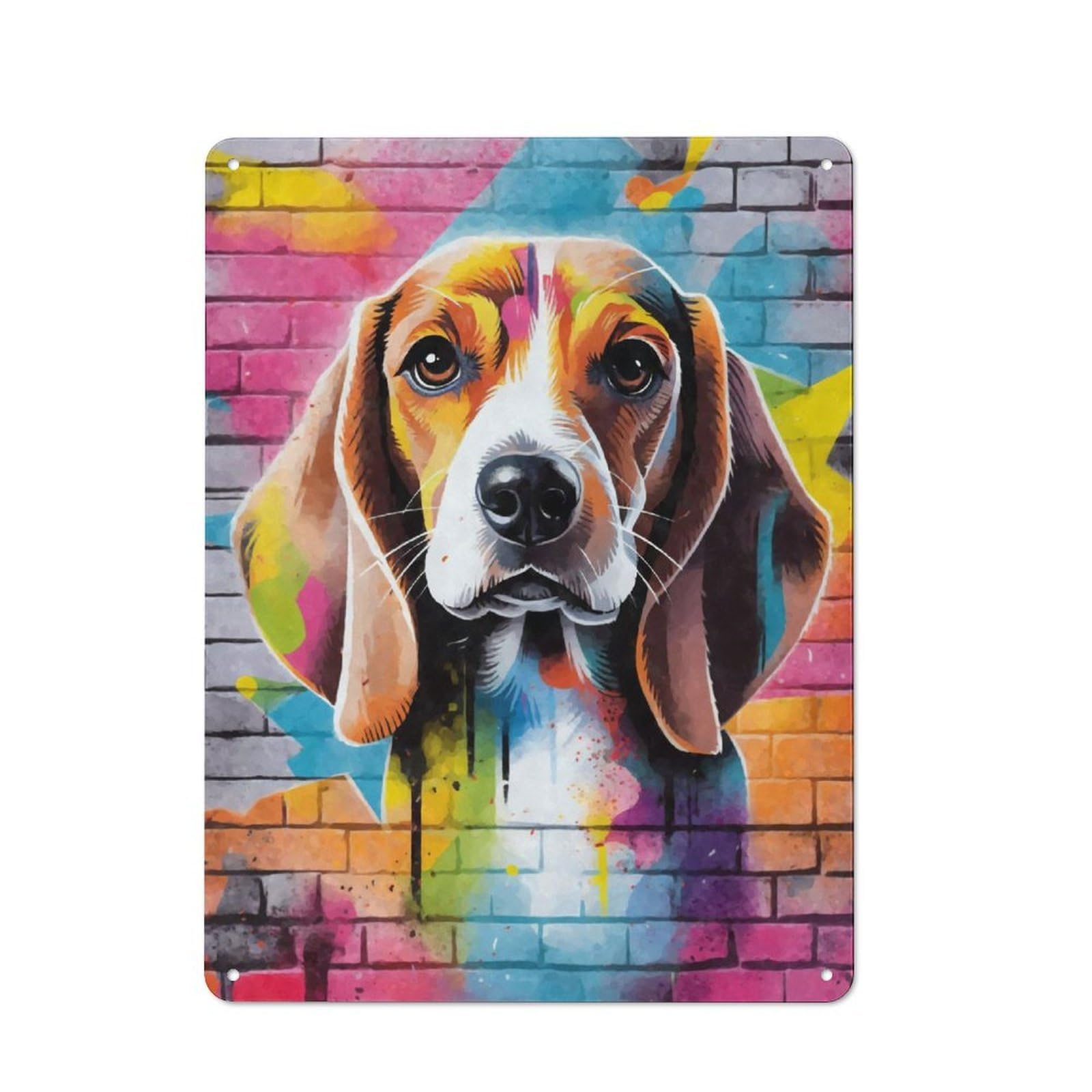 Junmoney Beagle Graffiti Retro Metal Wall Sign 40X30cm With For Garage Wall, A Decorative Metal Sign For Garages And Workshops