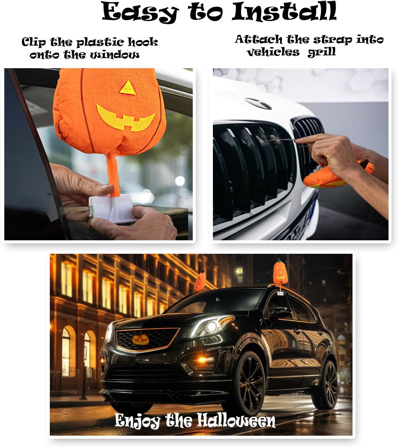 ZONETECH Halloween Car Pumpkin Décor Kit 2 Pack - Car Antenna Toppers Decoration for Halloween - Exterior Accessories for Cars, Trucks, Vans, and SUVs