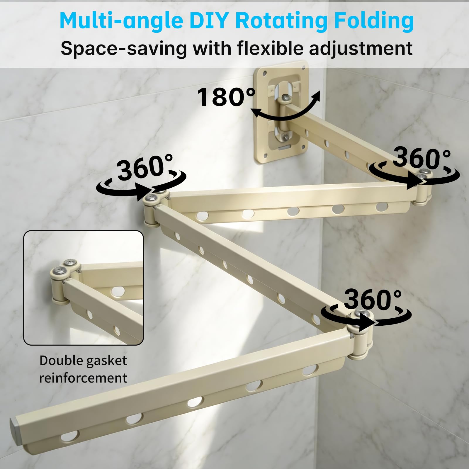 Tenda da doccia pieghevole con asta, asta per tenda da doccia pieghevole in 4 sezioni, asta angolare a parete per tenda da bagno, vasca da bagno, spogliatoio,non richiede foratura (Bianco)