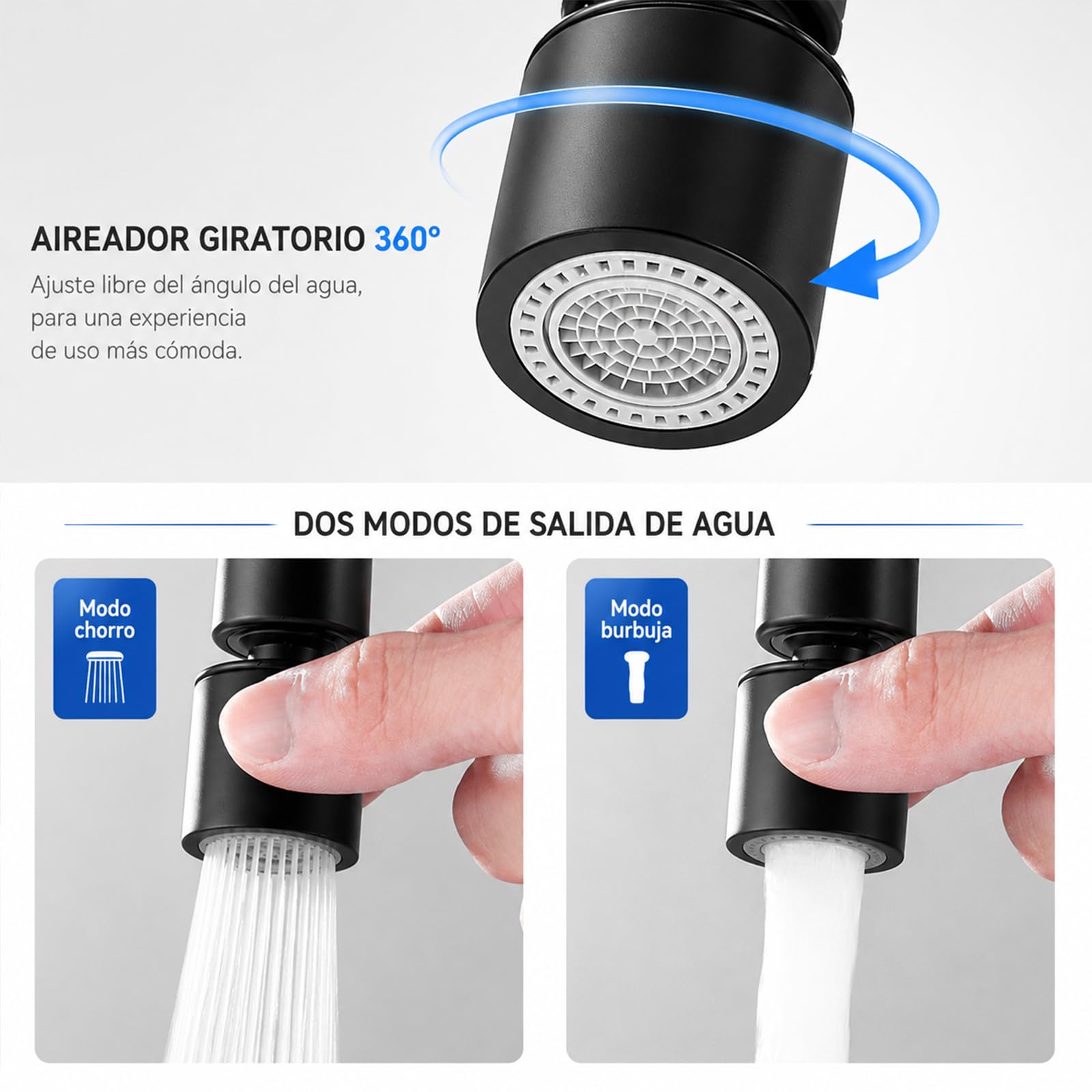 Grifo de Cocina Abatible Bajo Ventana, Negro Satinado