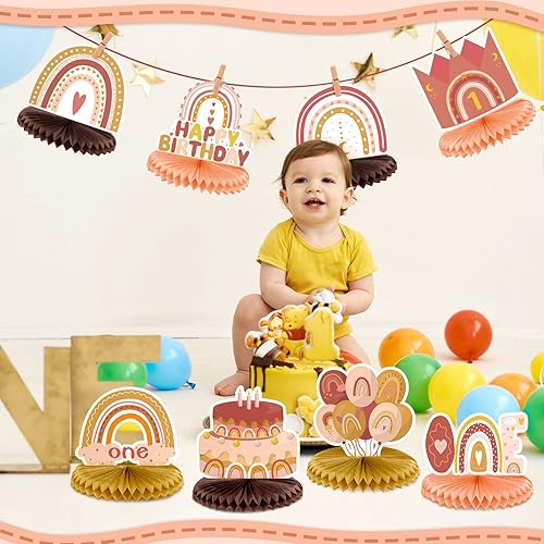 Miniatura 7 de 8 piezas de decoración de fiesta de arcoíris para mesas, decoración de fiesta de arco iris apagado, centro de mesa de cumpleaños, centro de mesa de