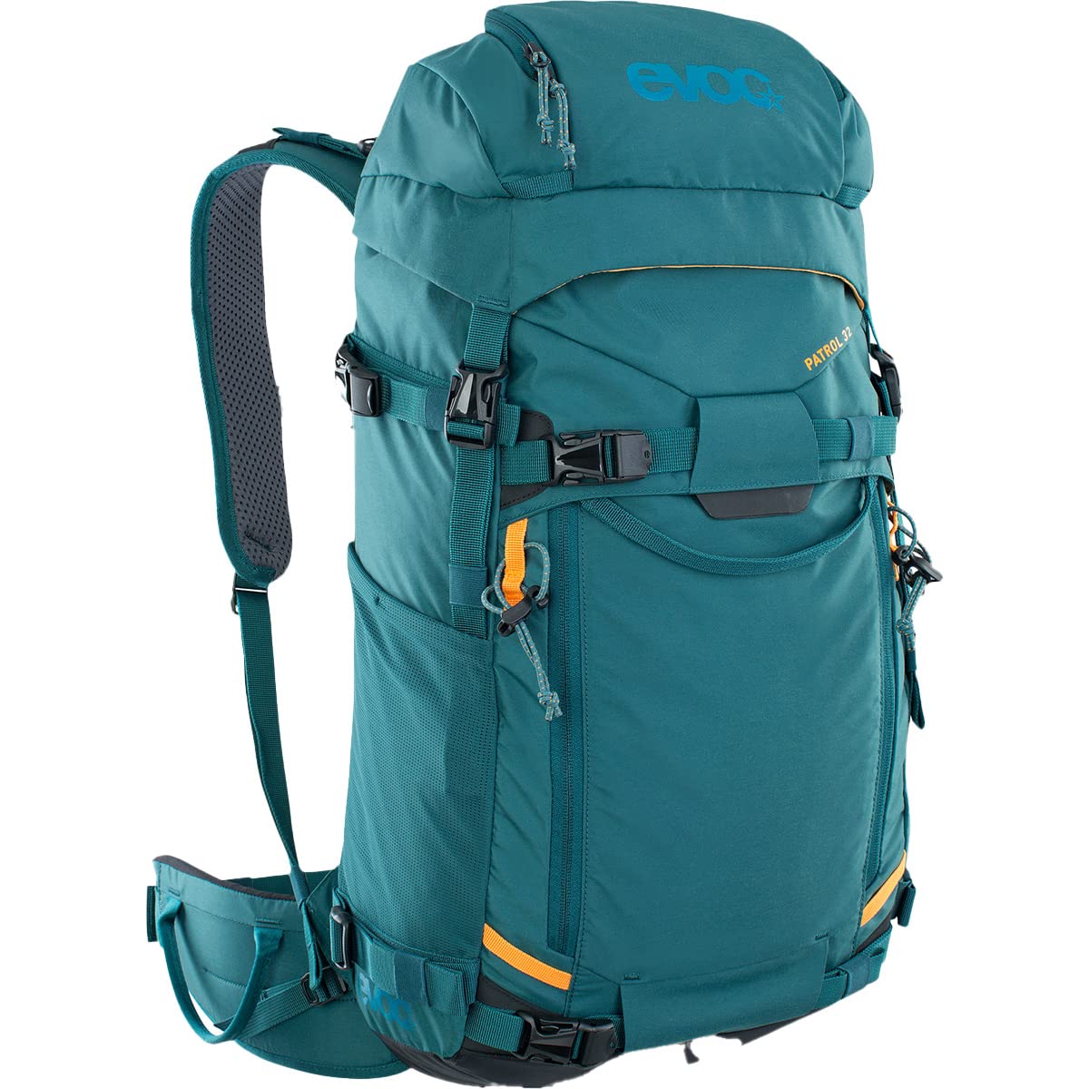 EVOC PATROL 32l Touren Rucksack (komfortables Tragesystem, Lastenverteilung über NEUTRALITE SYSTEM, seitlicher Schnellzugriff, Lawinenfach, Befüllung von oben und Seite), Petrol Blau, M