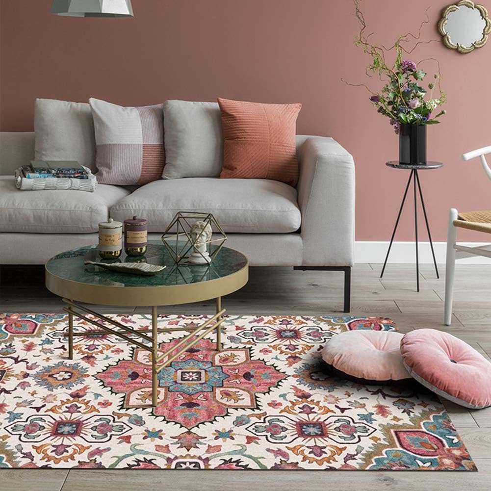 Vintage Boho Area Rugs Traditional Pink Carpet Floor Mat Large for Living Room Bedroom Sofa Hallway (4 ft x 5.3 ft)