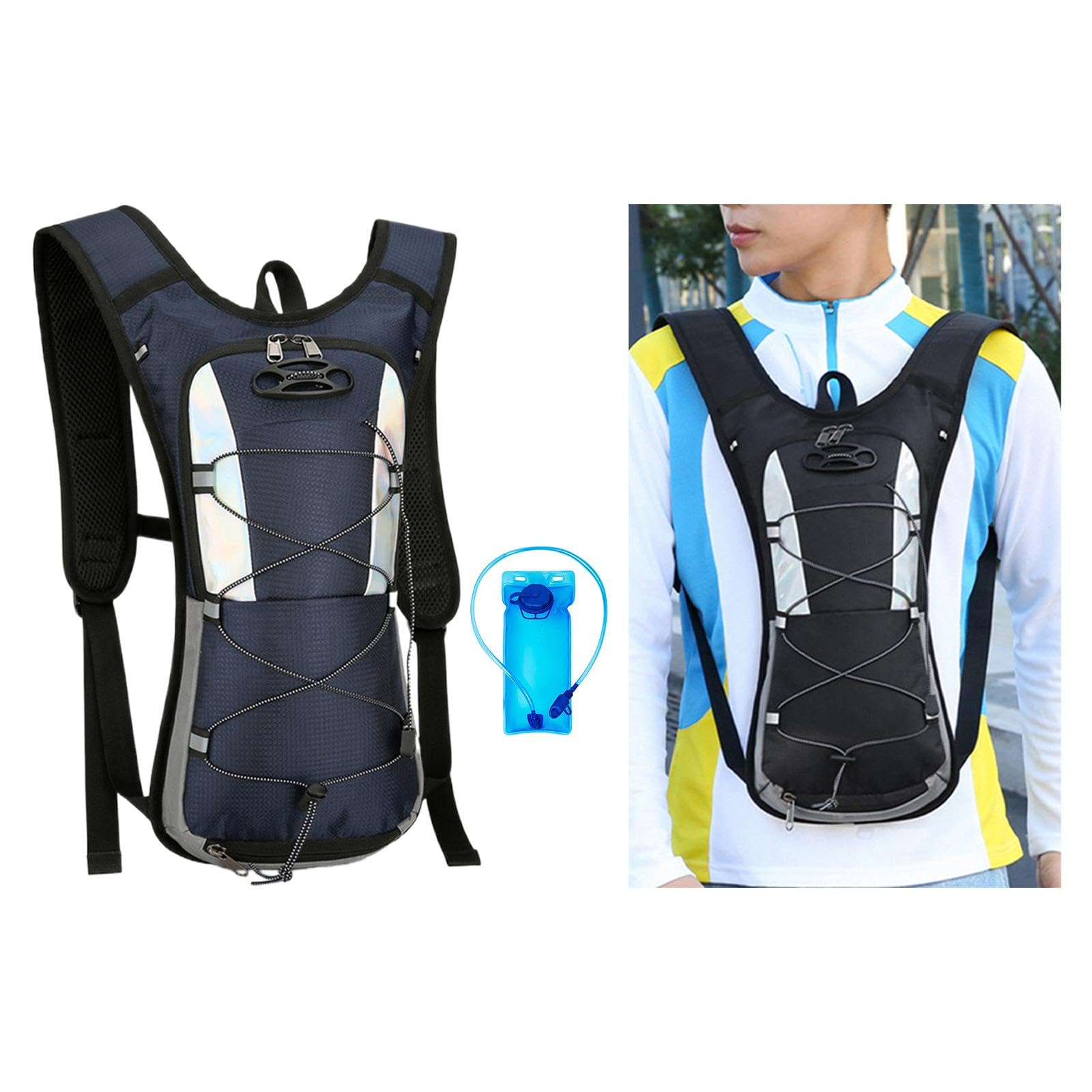 Zaino Da Corsa con Sacca Idrica Da 2 Litri, Ideale per Ciclismo, Escursionismo, con Rete Porta Casco E Traspirante, Perfetto per Gare All'aperto,