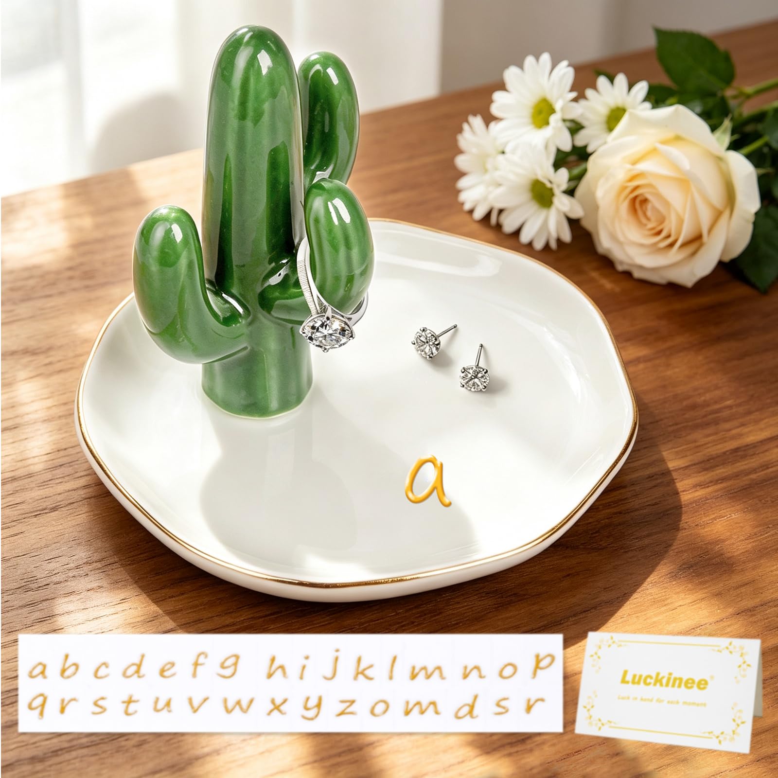 LUCKINEE Ceramic Jewelry Tray Cactus Ring Dish Trinket Dish Gifts for Women