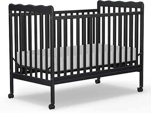Miniatura 8 de Cuna de bebé, cuna convertible 3 en 1 de madera tamaño matrimonial con ruedas de bloqueo para muebles de guardería, acabado no tóxico (negro) Negro