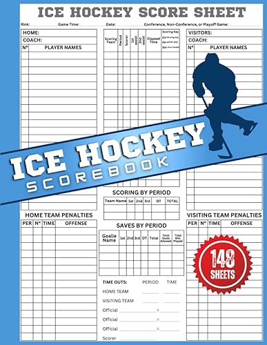 Ice Hockey Scorebook: 148 Ice Hockey Score sheets Logbook size 8.5 x 11 inches | Ice Hockey Scoring book | Ice Hockey Score Notebook