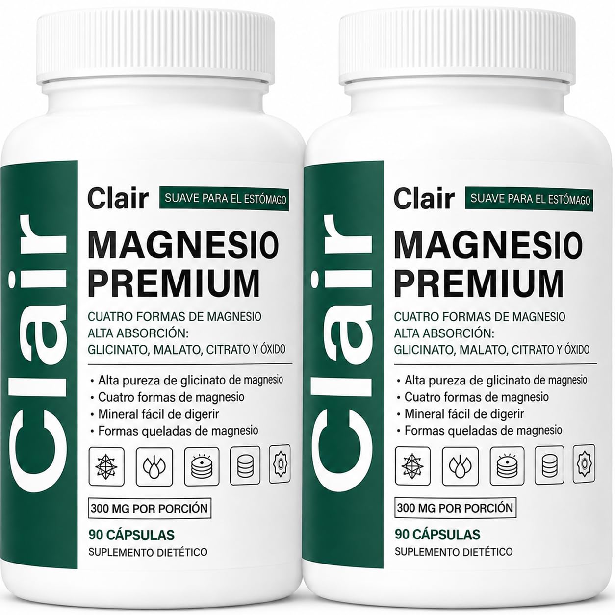 Clair Magnesio Premium, 300 Mg Magnesium Complex, 4-in-1 Formula, 180 caps
