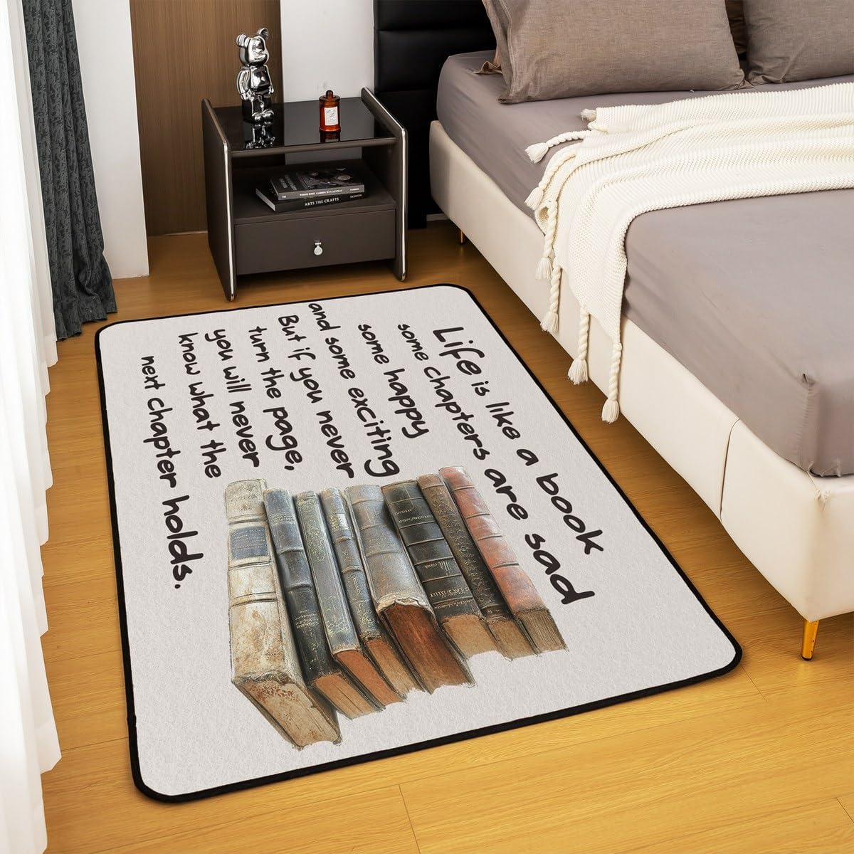 jejeloiu Book Pattern Living Room Rugs Kids Vintage Area Rug 3x5 Letters Printed Indoor Floor Mat forModern Theme Beige Accent Rug