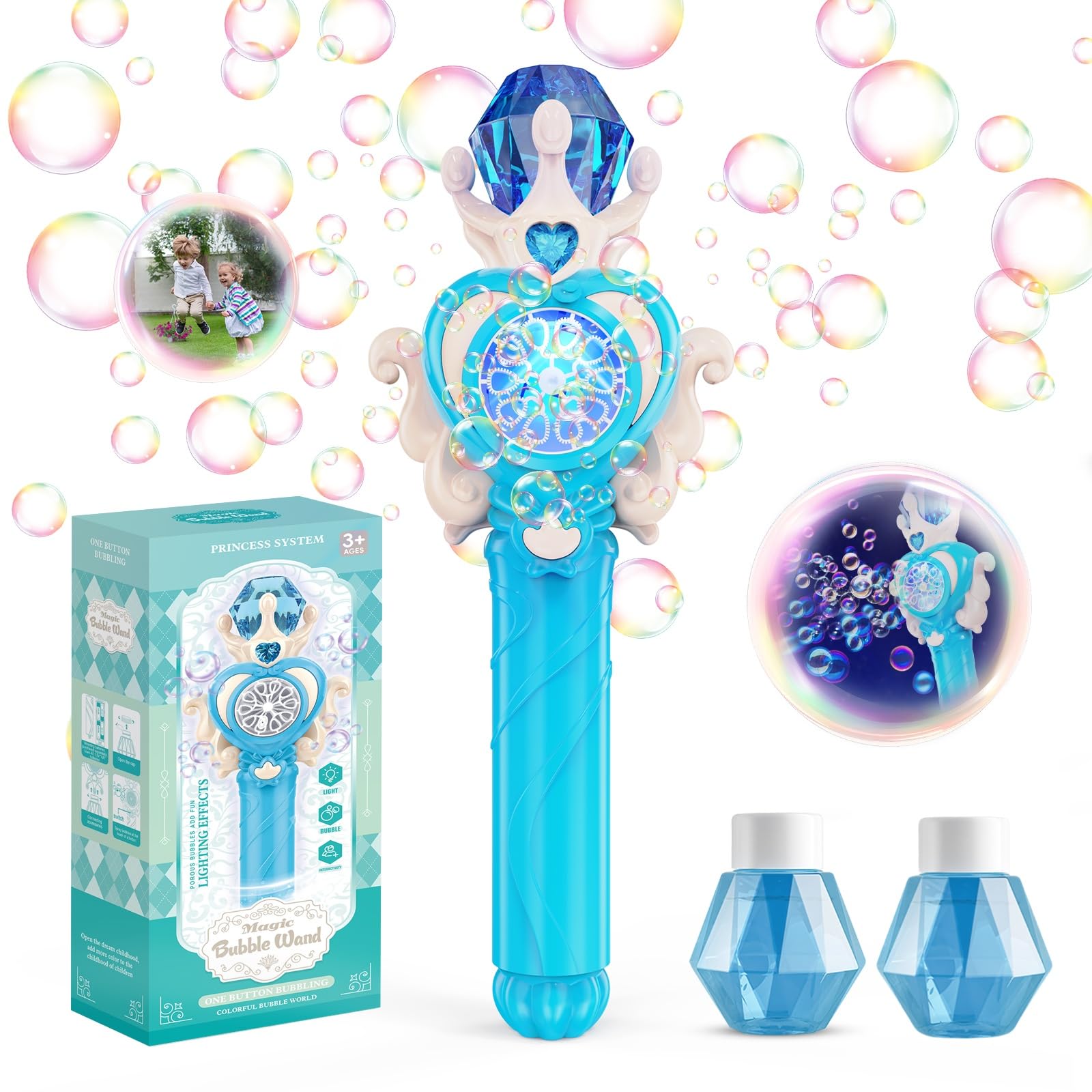 PANACARE - Varita de burbujas eléctrica, máquina de burbujas para niños, 5000 burbujas, min con solución de burbujas, juguetes para exteriores/fiestas/bodas