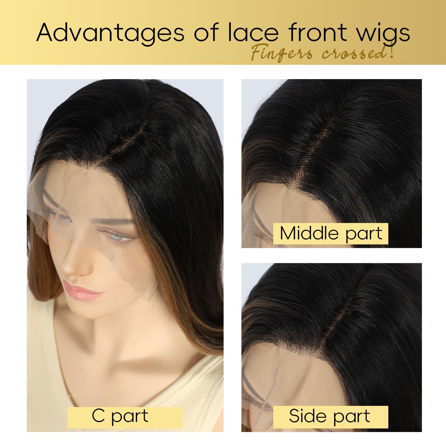 SOMIARIK Dark Brown with Blonde Tips Lace Front Wigs - Image 2