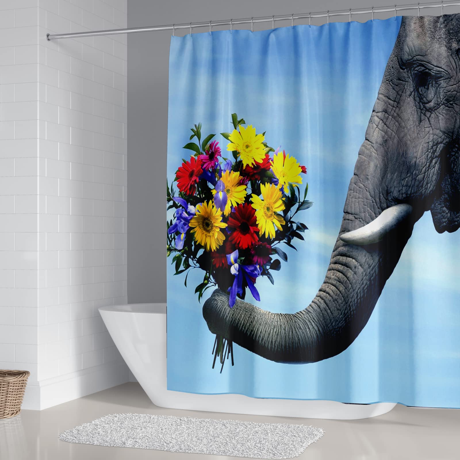 Tenda Doccia 200x240 Fiore Di Elefante BluTenda Doccia Antimuffa Tenda per Doccia Poliestere Tenda da Doccia Tende Bagno Impermeabile Antibatterica con 12 Ganci Antiruggine