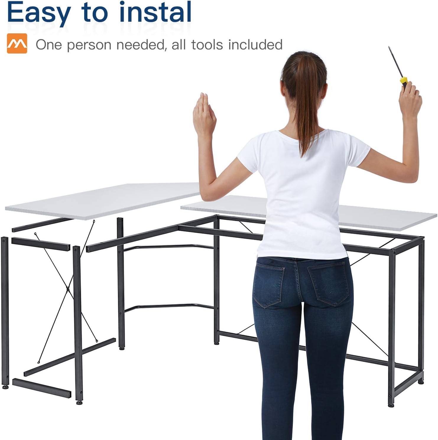 Coleshome 51" L Shaped Desk, Corner Computer Desk, Gaming Desk, Home Office Desk, Writing Desk Workstation, White