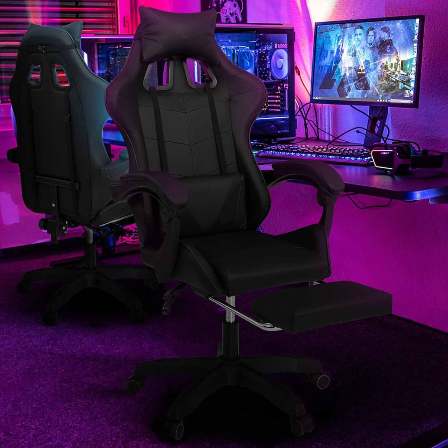 IDMarket - Fauteuil de Gaming Alex réglable avec Repose-Pied Noir