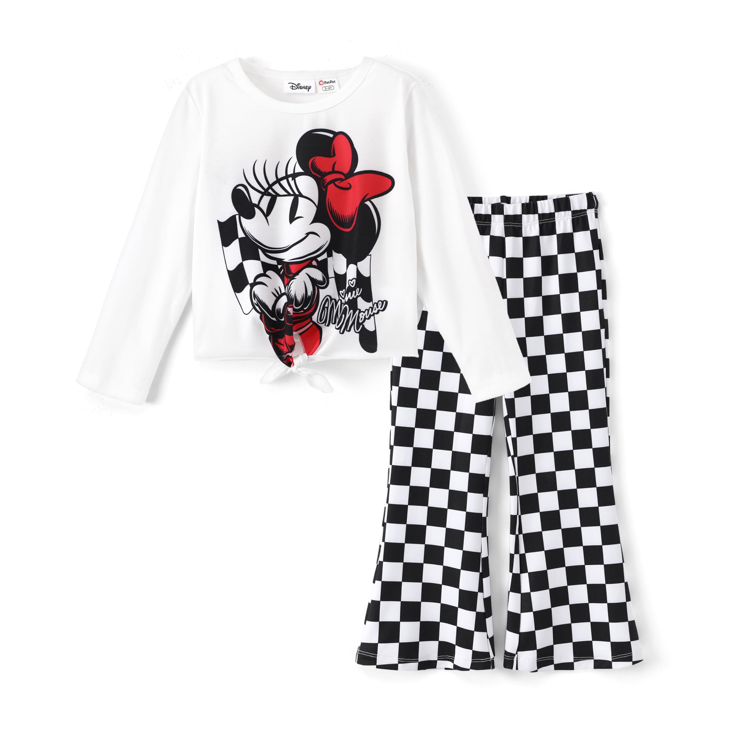 Disney Girls Outfits Long Sleeve Knot Front Shirt Flare Pants 2PC Clothes